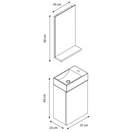КОМПЛЕКТ МЕБЕЛИ MINI WITHOUT LEG 37 см, зеркало 37*60/мойка35*47 Sonoma OAK КОМПЛЕКТ МЕБЕЛИ MINI WITHOUT LEG 37 см, зеркало 37*60/мойка35*47 Sonoma OAK