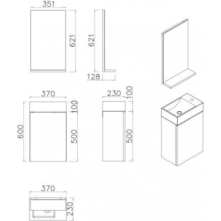 КОМПЛЕКТ МЕБЕЛИ MINI WITHOUT LEG 37 см, зеркало 37*60/мойка35*47