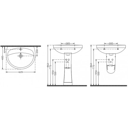 РАКОВИНА 2310 (БЕЛАЯ) SIMENA 50*60/ПЪЕДЕСТАЛ 1220 (ножка керам)